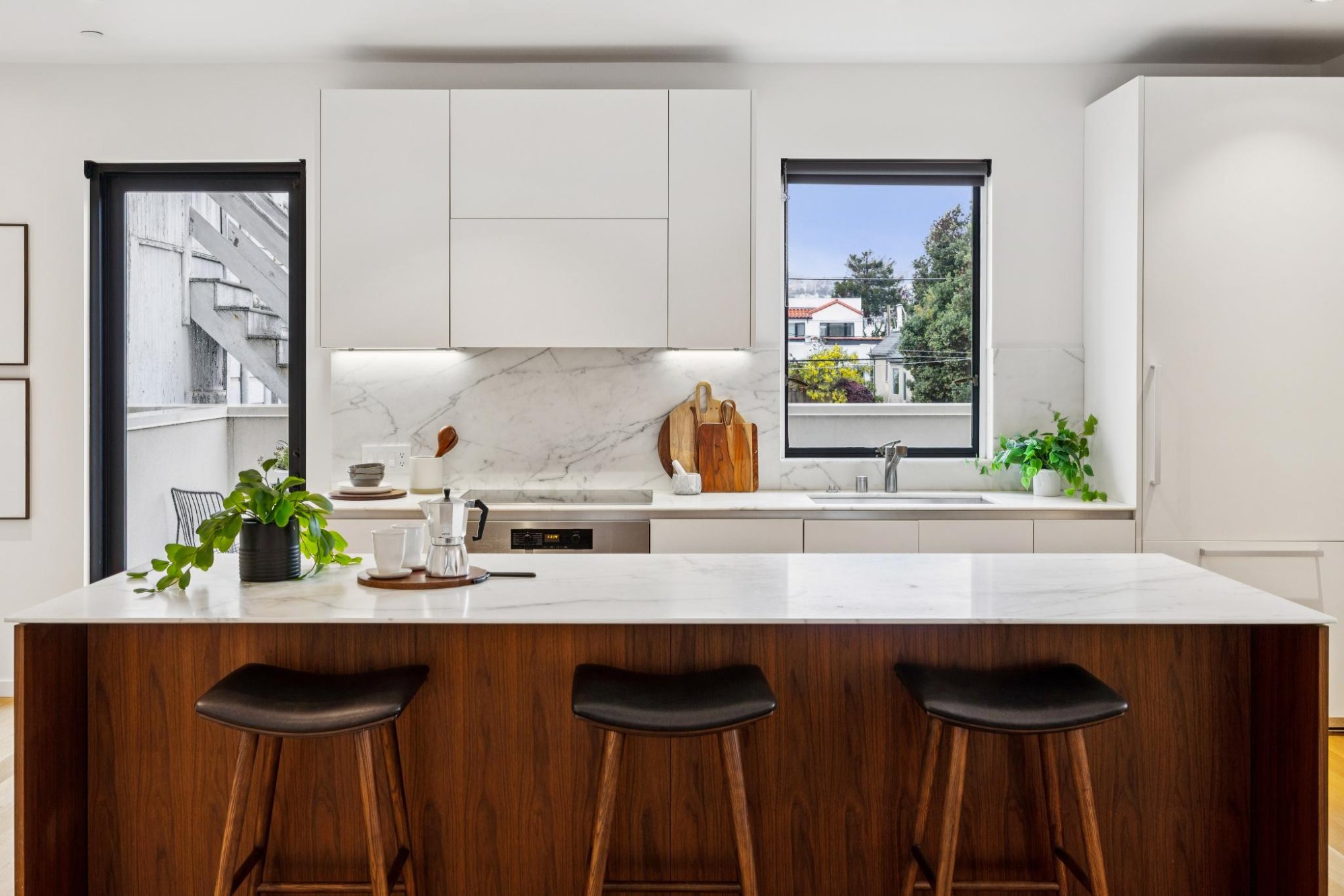 Boffi kitchen with honed marble island